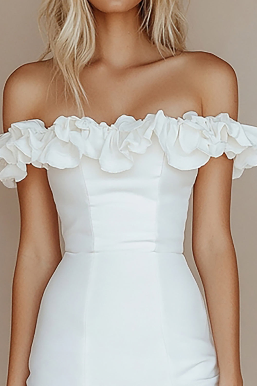 White Bodycon Off The Shoulder Satin Short Graduation Dress