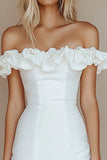 White Bodycon Off The Shoulder Satin Short Graduation Dress