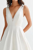 White Sleeveless A Line Long Graduation Dress