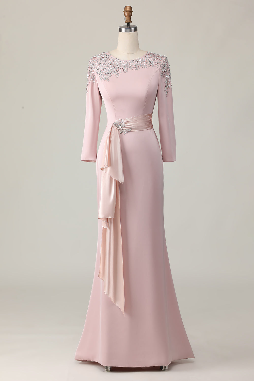 Blush Lace Sheath Mother Of The Bride Dress with Long Sleeves