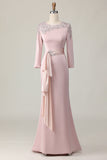 Blush Lace Sheath Mother Of The Bride Dress with Long Sleeves