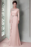 Blush Lace Sheath Mother Of The Bride Dress with Long Sleeves