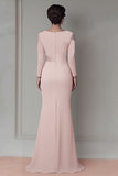 Blush Lace Sheath Mother Of The Bride Dress with Long Sleeves