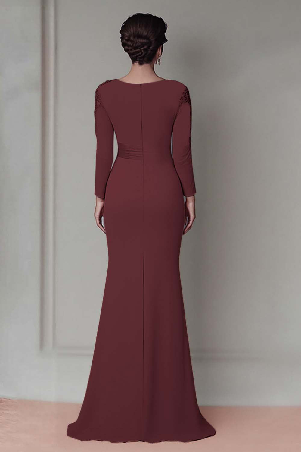 Blush Lace Sheath Mother Of The Bride Dress with Long Sleeves