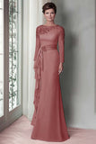 Blush Lace Sheath Mother Of The Bride Dress with Long Sleeves