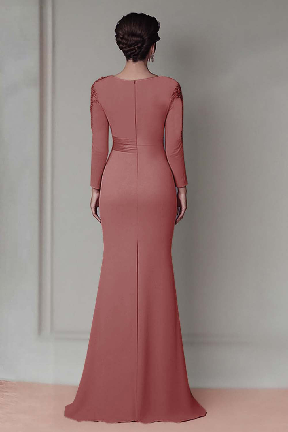 Blush Lace Sheath Mother Of The Bride Dress with Long Sleeves