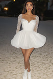 White A Line Sweetheart Lace Graduation Dress with Long Sleeves