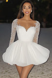 White A Line Sweetheart Lace Graduation Dress with Long Sleeves