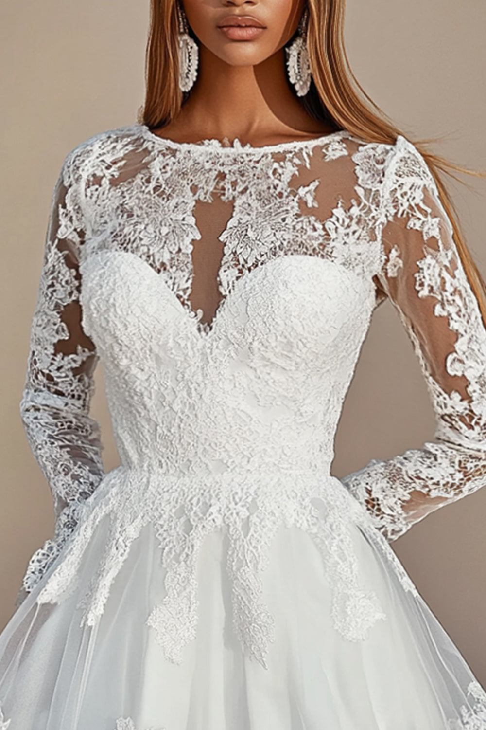 White Boat Neck Lace A Line Long Sleeves Short Graduation Dress