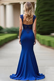 Royal Blue Appliqued Mermaid V-Neck Mother Of Bride Dress