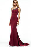 One Shoulder Beaded Burgundy Mermaid Mother of the Bride Dress
