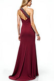 One Shoulder Beaded Burgundy Mermaid Mother of the Bride Dress