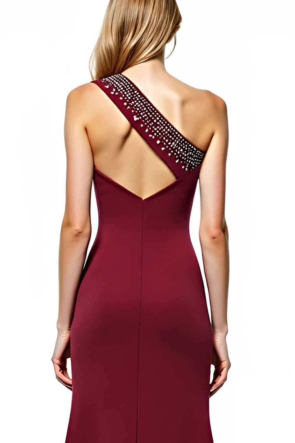 One Shoulder Beaded Burgundy Mermaid Mother of the Bride Dress
