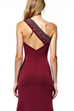 One Shoulder Beaded Burgundy Mermaid Mother of the Bride Dress