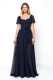 Navy Square Neck A-Line Chiffon Long Mother of the Bride Dress