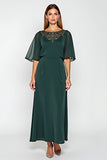 Pine Sheath Half Sleeves Chiffon Mother of the Bride Dress with Appliques