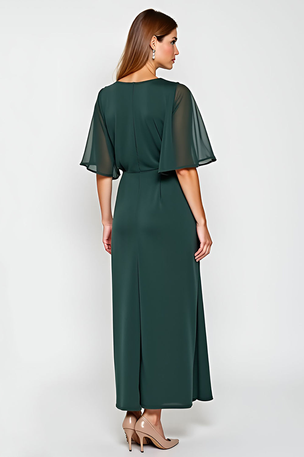 Pine Sheath Half Sleeves Chiffon Mother of the Bride Dress with Appliques