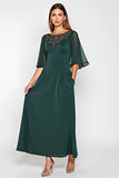 Pine Sheath Half Sleeves Chiffon Mother of the Bride Dress with Appliques