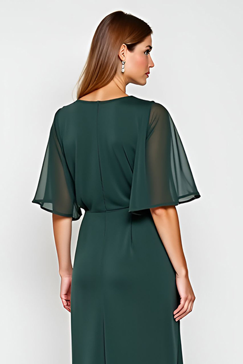 Pine Sheath Half Sleeves Chiffon Mother of the Bride Dress with Appliques