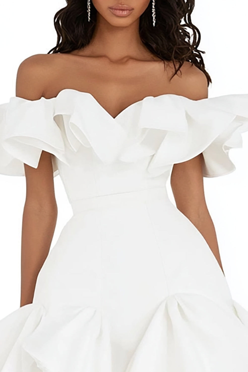 White Off The Shoulder Ruffle Mini Graduation Dress