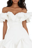 White Off The Shoulder Ruffle Mini Graduation Dress