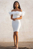Off The Shoulder Bodycon Ruffle White Graduation Dress