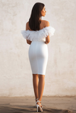Off The Shoulder Bodycon Ruffle White Graduation Dress
