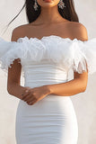 Off The Shoulder Bodycon Ruffle White Graduation Dress