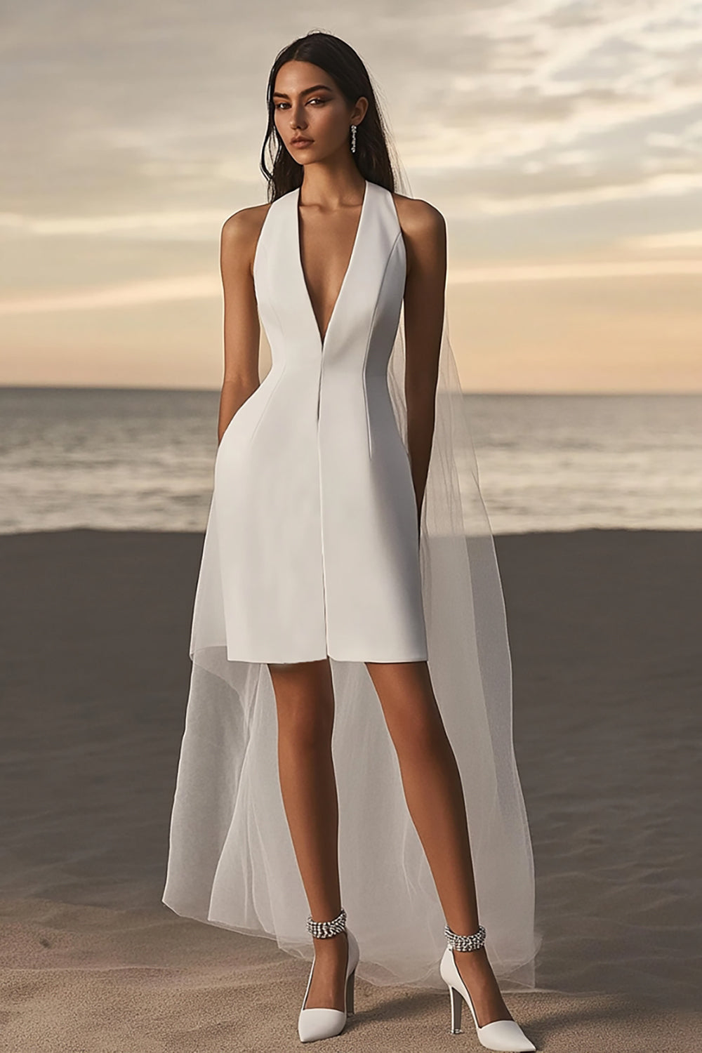 Sheath V-Neck Short White Bridal Shower Dress