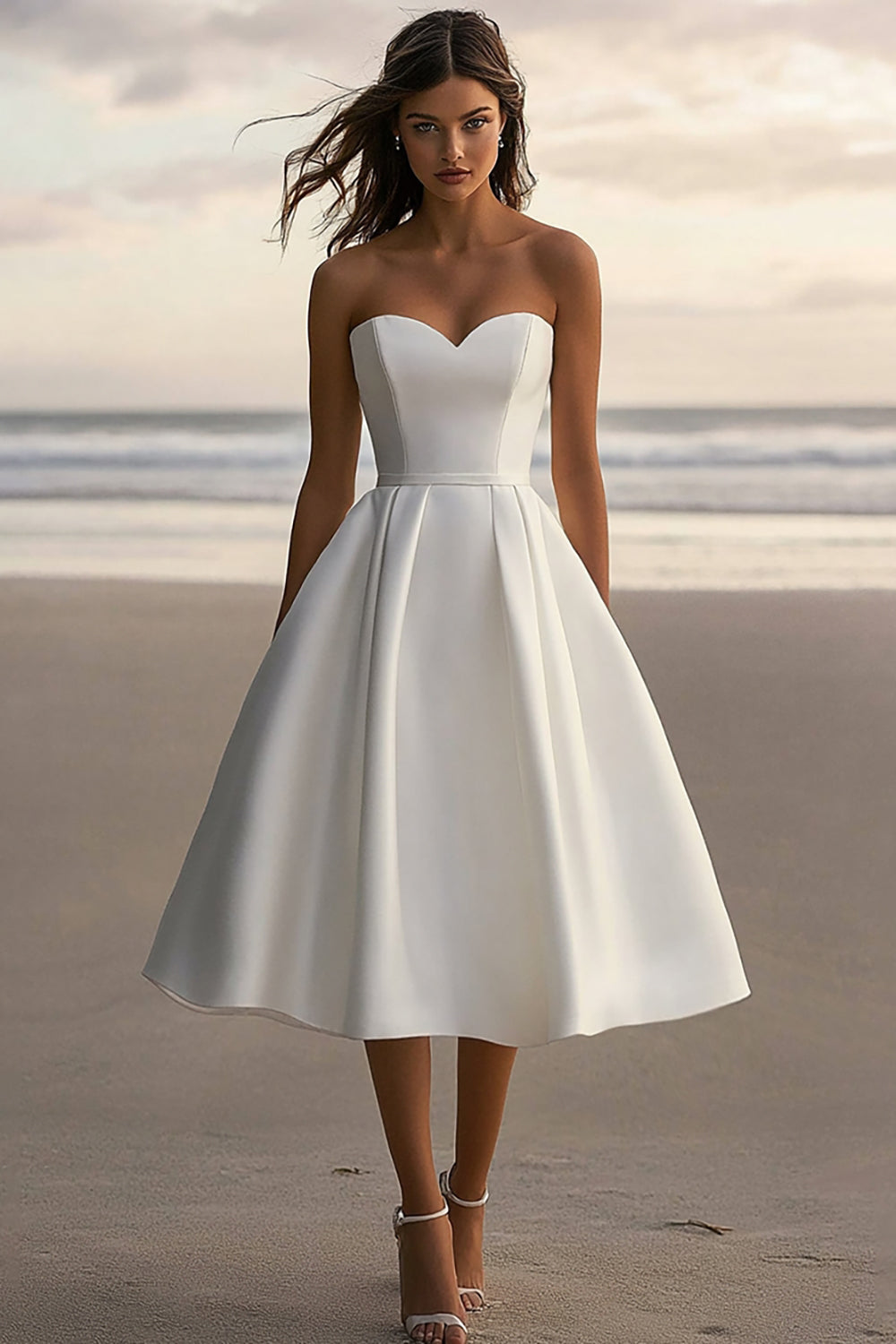 A-Line Sweetheart Satin White Engagement Dress