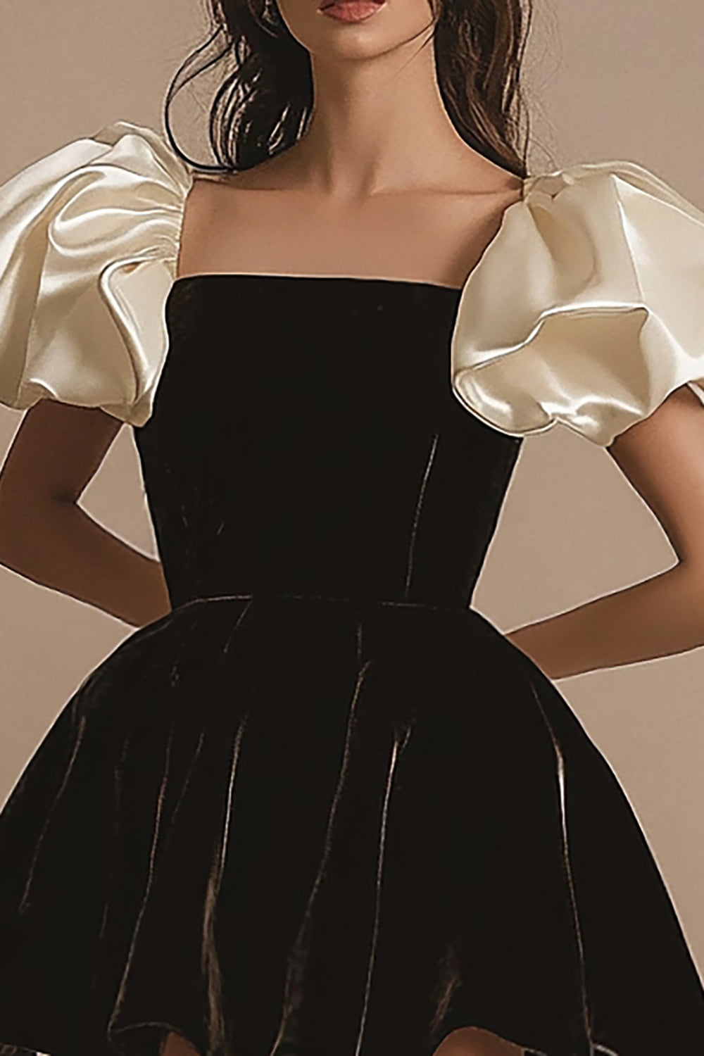 A Line Short Sleeves Pleated Velvet Little Black Dress