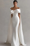 Off The Shoulder White Mermaid Wedding Dress with Cape Sleeves