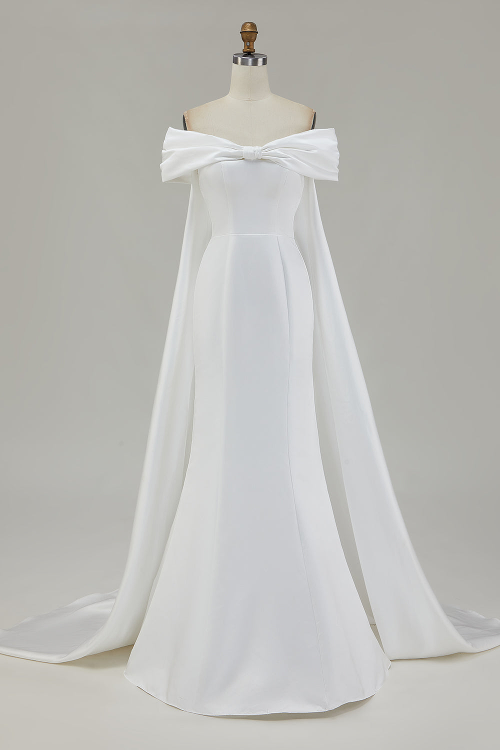 Off The Shoulder White Mermaid Wedding Dress with Cape Sleeves