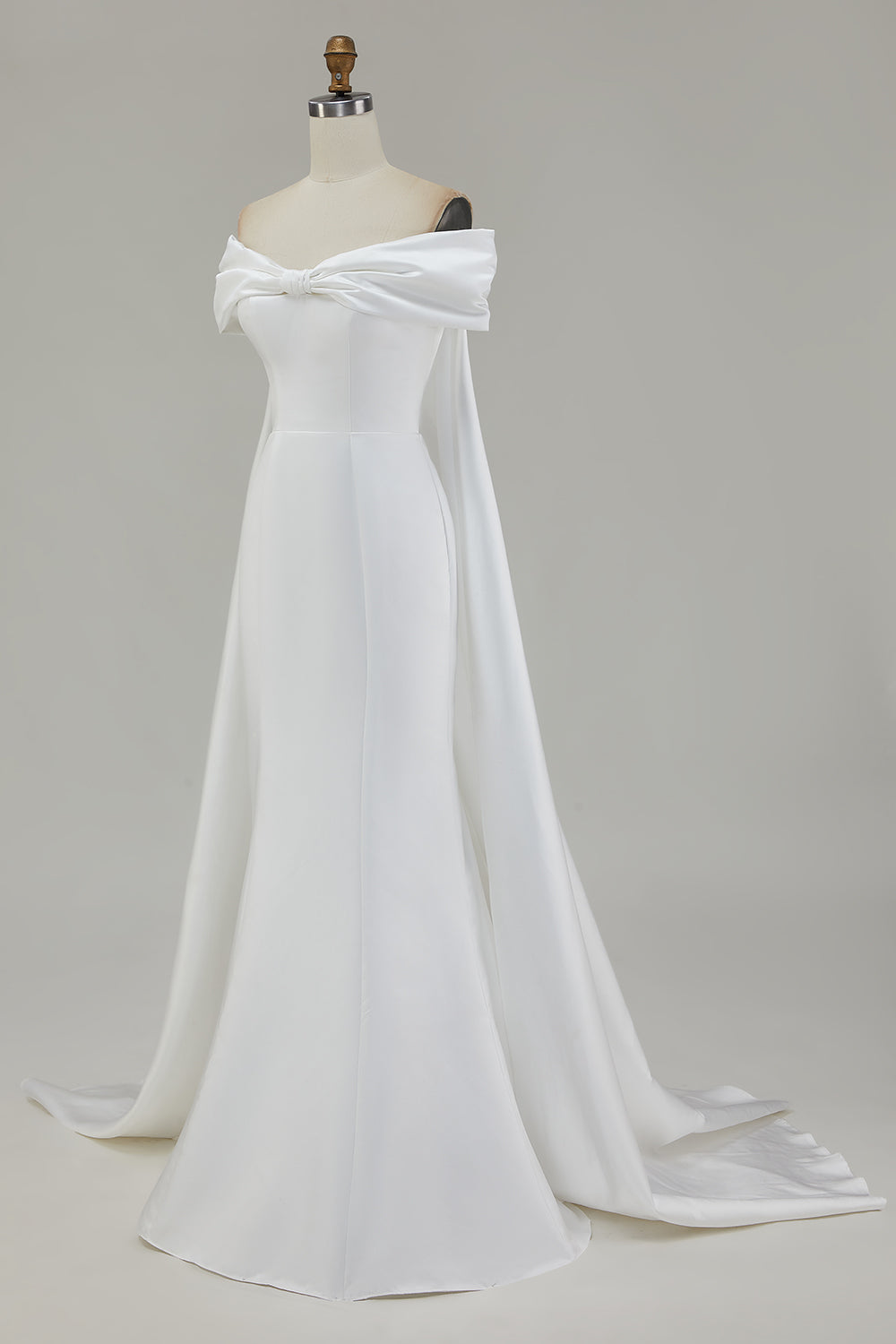 Off The Shoulder White Mermaid Wedding Dress with Cape Sleeves