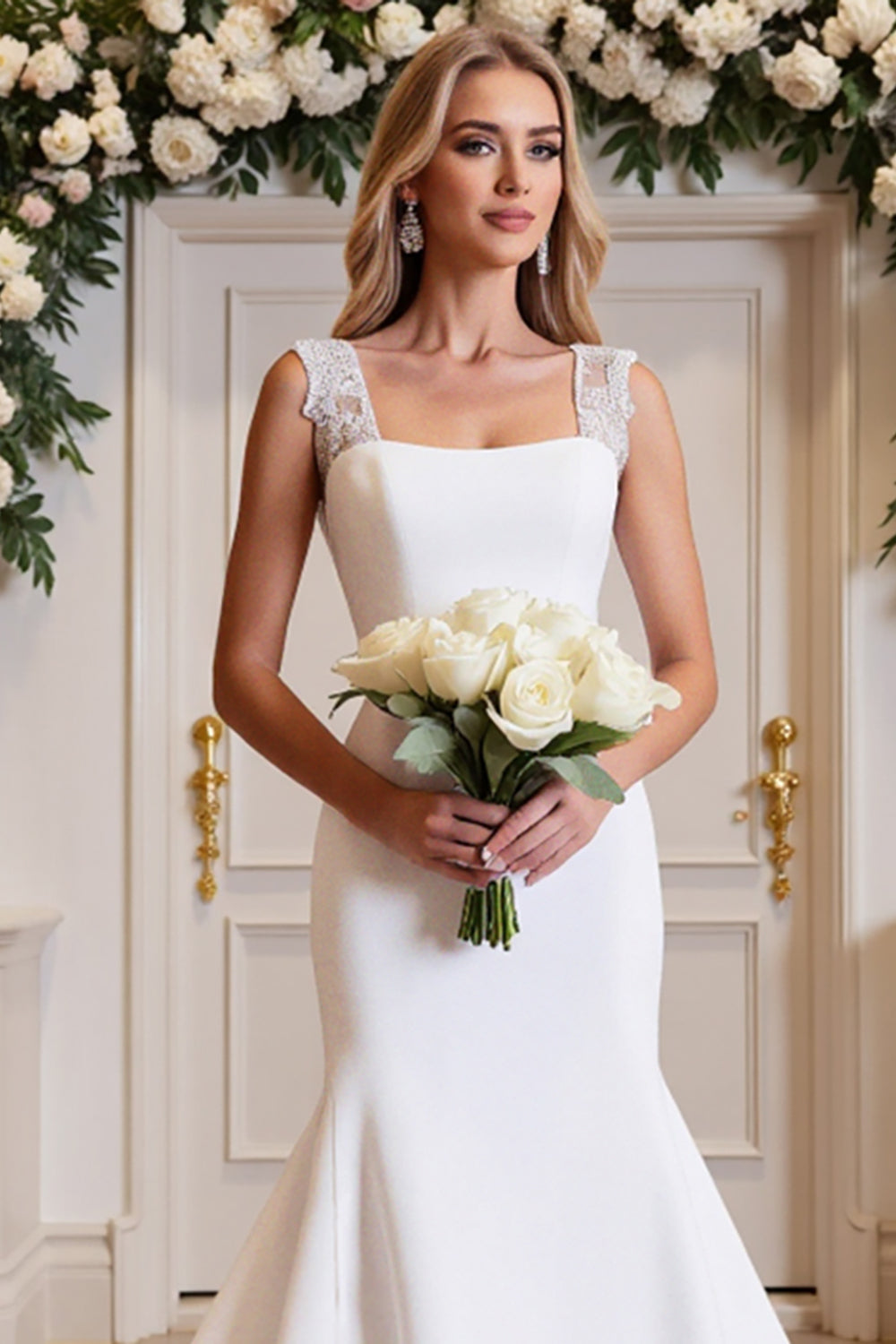 Timeless White Mermaid Lace Satin Wedding Dress