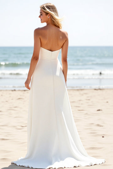 Ivory Chiffon Strapless A Line Wedding Dress