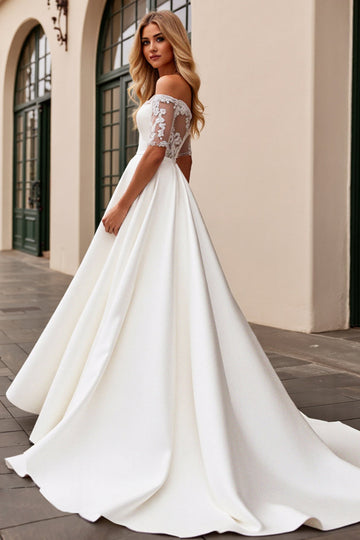 Ivory A Line Off The Shoulder Appliqued Long Wedding Dress