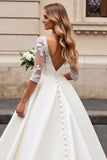 A Line Long Sleeves Ivory Lace Wedding Dress