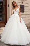 Ivory A-Line Spaghetti Straps Tulle Bridal Dress