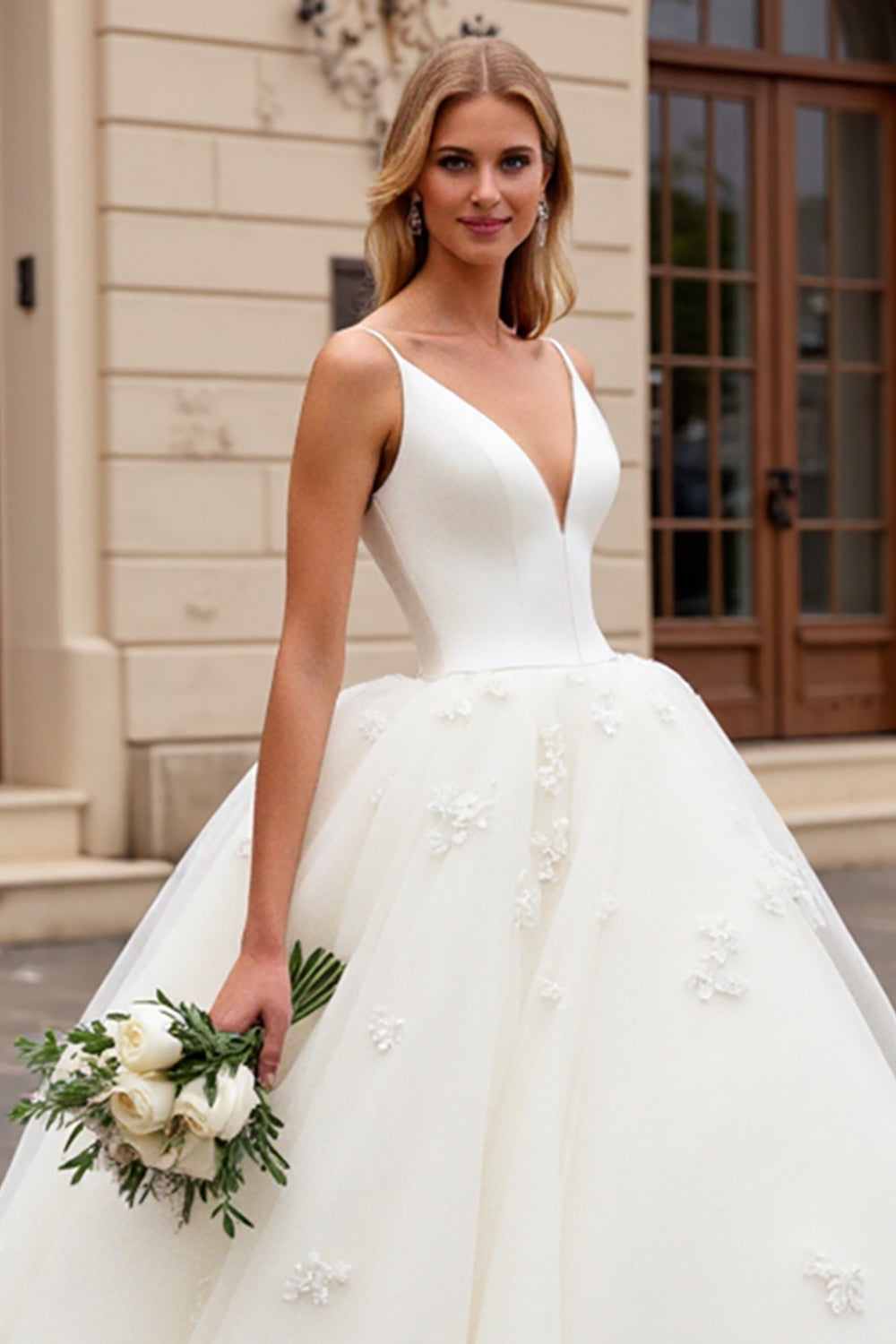 Ivory A-Line Spaghetti Straps Tulle Bridal Dress
