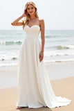 Simple White A-Line Spaghetti Straps Satin Wedding Dress