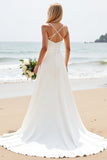 Simple White A-Line Spaghetti Straps Satin Wedding Dress