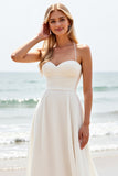 Simple White A-Line Spaghetti Straps Satin Wedding Dress
