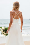 Simple White A-Line Spaghetti Straps Satin Wedding Dress