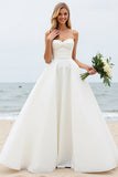 Ivory A-Line Spaghetti Straps Ruched Satin Wedding Dress