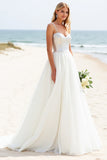 Ivory A-Line Spaghetti Straps Beach Bridal Dress With Sequins