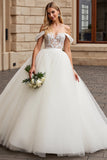 Off The Shoulder A-Line Tulle Ivory Wedding Dress With Appliques