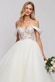 Off The Shoulder A-Line Tulle Ivory Wedding Dress With Appliques