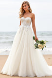 Strapless Ivory A-Line Corset Tulle Wedding Dress With Appliques
