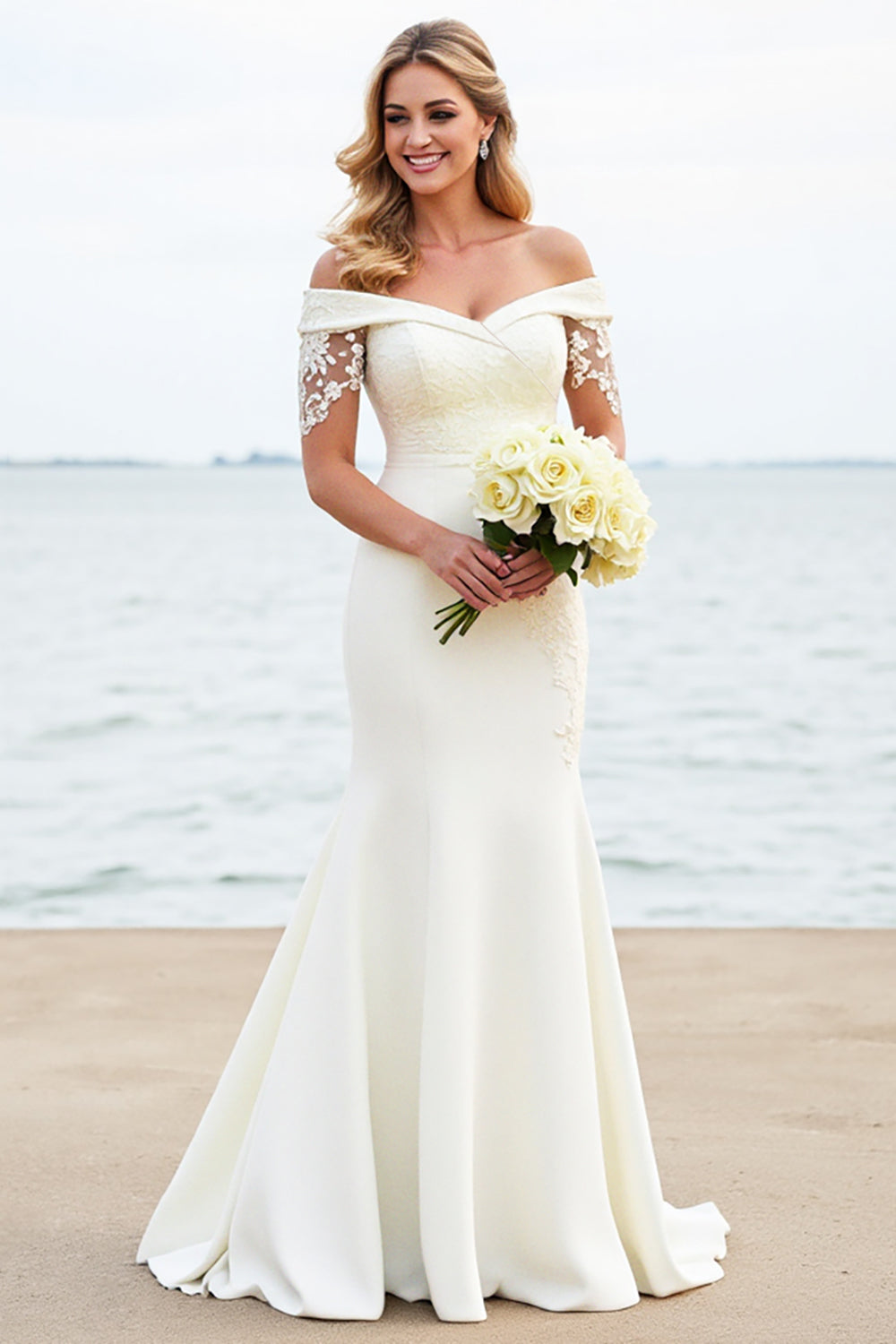 Mermaid Ivory Off The Shoulder Wedding Dress With Appliques